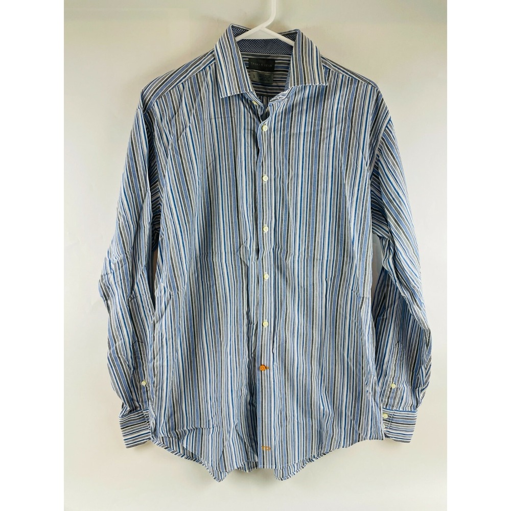 Thomas Dean & Co. Shirt Men's L Blue Multicolor Striped Long Sleeve Button Up